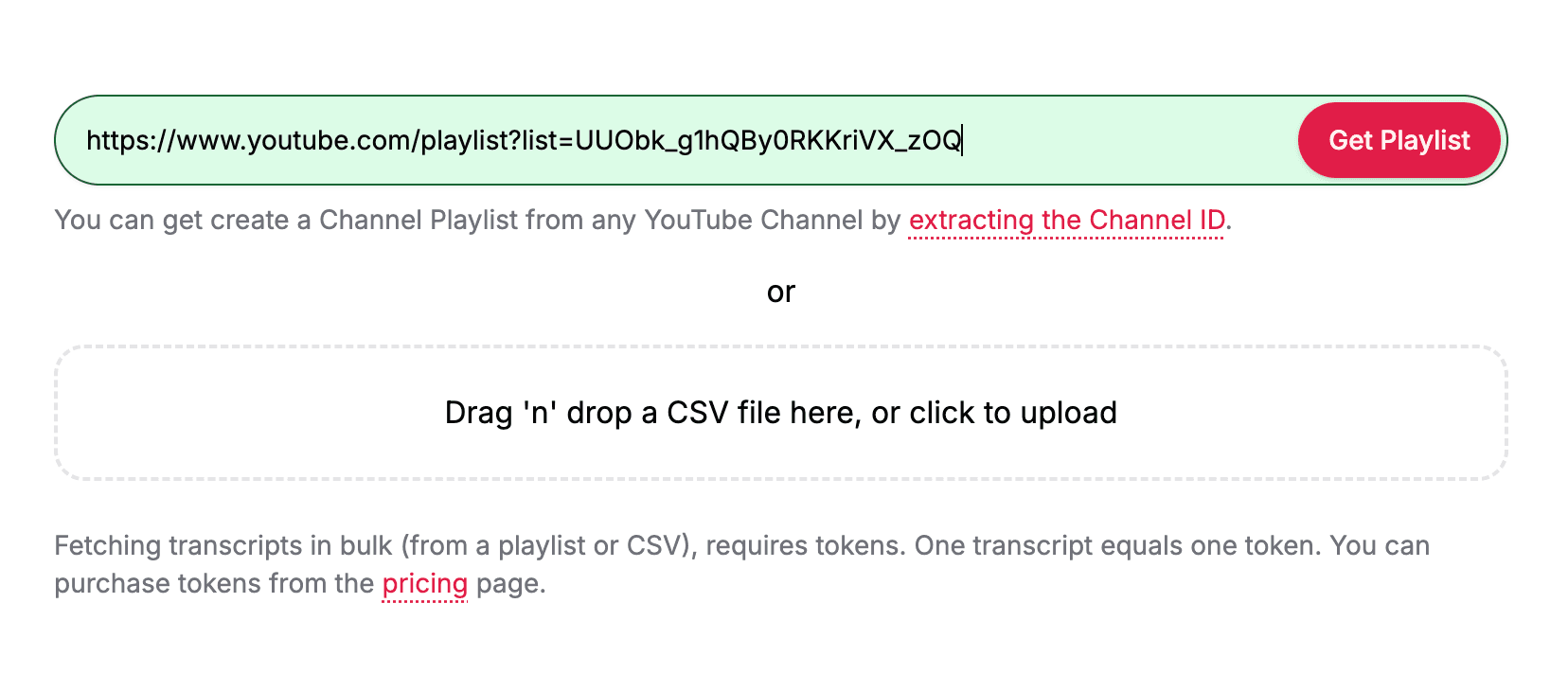 User extracting transcripts from Playlist URL